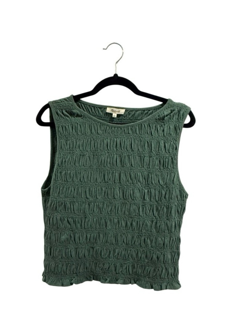 Madewell Smocked Boatneck Tank in Forrest Green Cotton/Linen Size Large